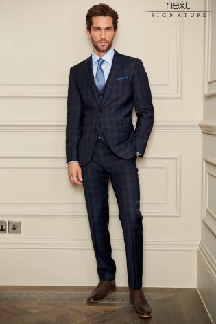 Navy Signature Check Tailored Fit Suit: Jacket